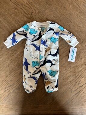 Carter's White Footed One-Piece with Blue, Teal & Navy Sea Life